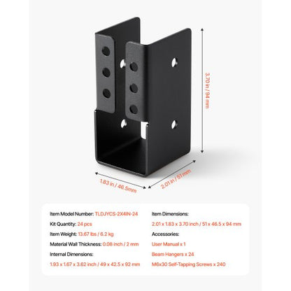 24 Stück Balkenhalterungen für 49 x 92 mm Balken, verdeckte Balkenhalterung