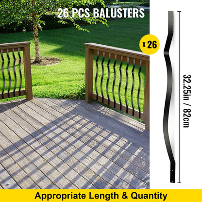 Deck Balusters, 26 Pack Metal Deck Spindles, 32.25\"x1\" Staircase Baluster with Screws, Iron Deck Railing for Wood and Composite Deck, Stylish Baluster for Outdoor Stair Deck Porch