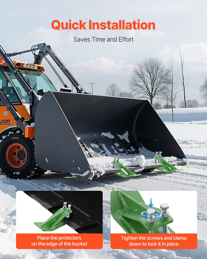 Tractor Bucket Protector, 2PCS Heavy Duty Steel Bucket Edge Protectors, Edge Tamer Anti-Skid Device with Double Hexagon Lock Nuts and Bolts, for Snow, Leave Removal & Spreading Gravel (Green)