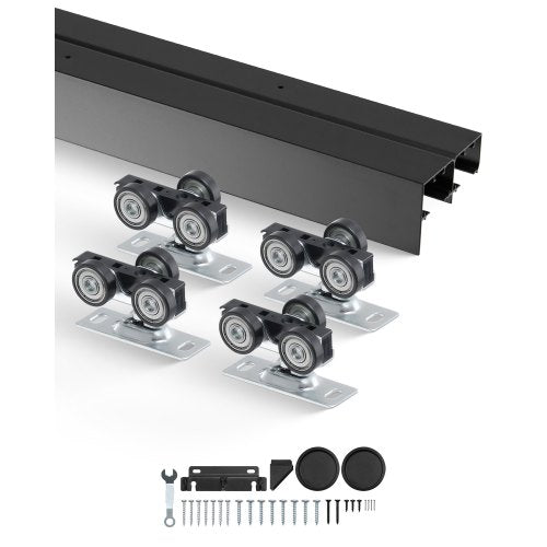 Bypass Door Hardware, 4ft Heavy Duty Bypass Sliding Door Hardware Kit, Aluminum Alloy Sliding Closet Door Hardware Set with Finger Pulls, for 2 Door System, Fit Door Thickness 1 3/8 " - 1 3/4"