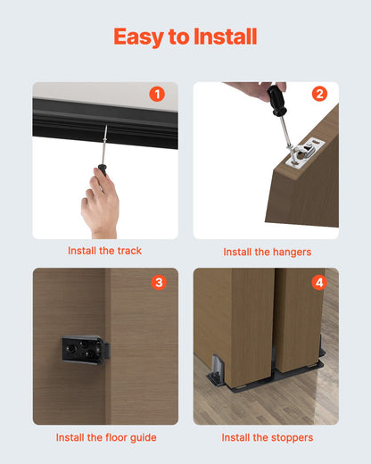 Bypass Door Hardware, 4ft Heavy Duty Bypass Sliding Door Hardware Kit, Aluminum Alloy Sliding Closet Door Hardware Set with Finger Pulls, for 2 Door System, Fit Door Thickness 1 3/8 " - 1 3/4"