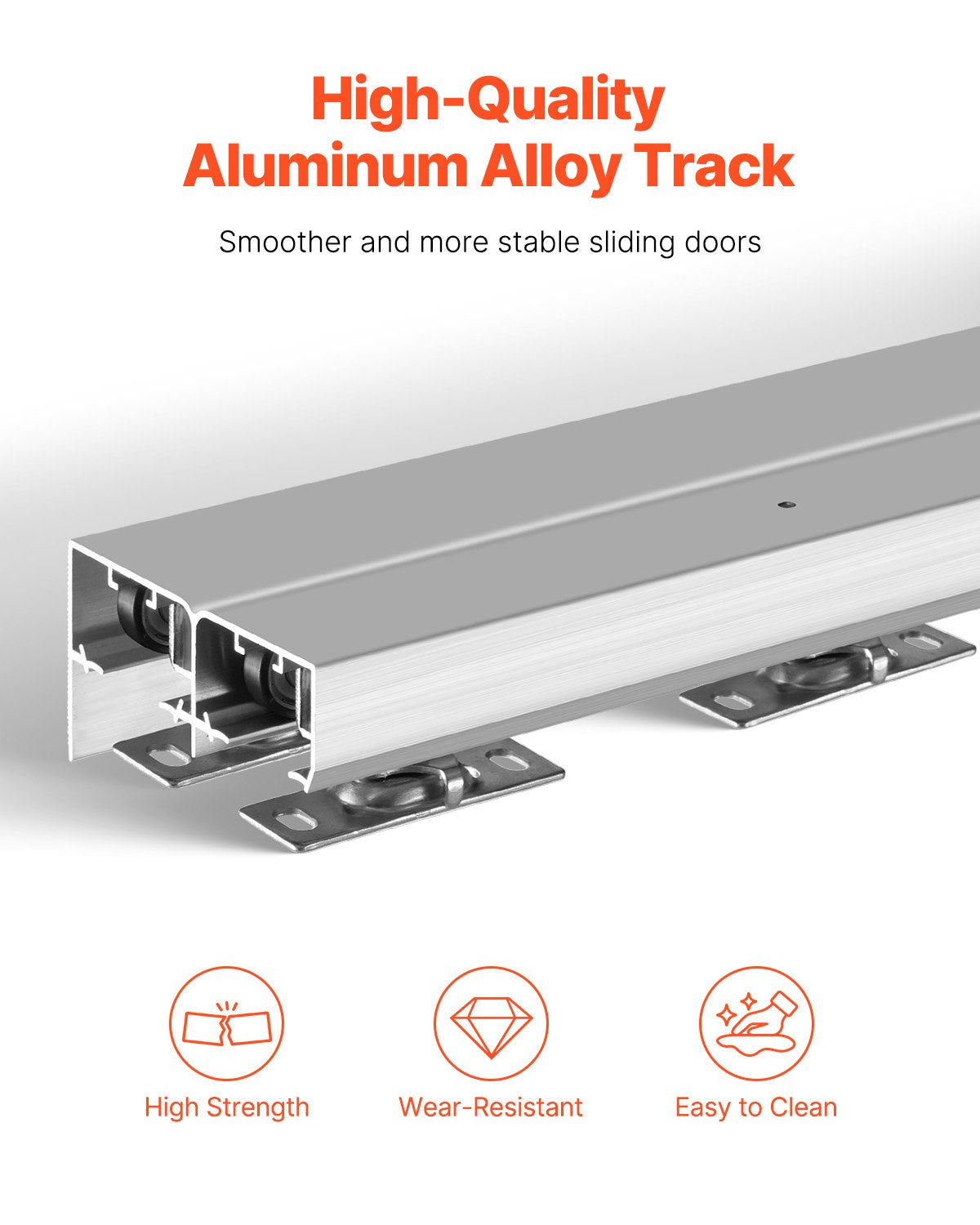 Bypass Door Hardware, 5ft Heavy Duty Bypass Sliding Door Hardware Kit, Aluminum Alloy Sliding Closet Door Hardware Set for 2 Door System, Fit Door Thickness 1 3/8 " - 1 3/4", Easy to Install