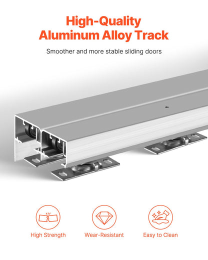 Bypass Door Hardware, 5ft Heavy Duty Bypass Sliding Door Hardware Kit, Aluminum Alloy Sliding Closet Door Hardware Set for 2 Door System, Fit Door Thickness 1 3/8 " - 1 3/4", Easy to Install