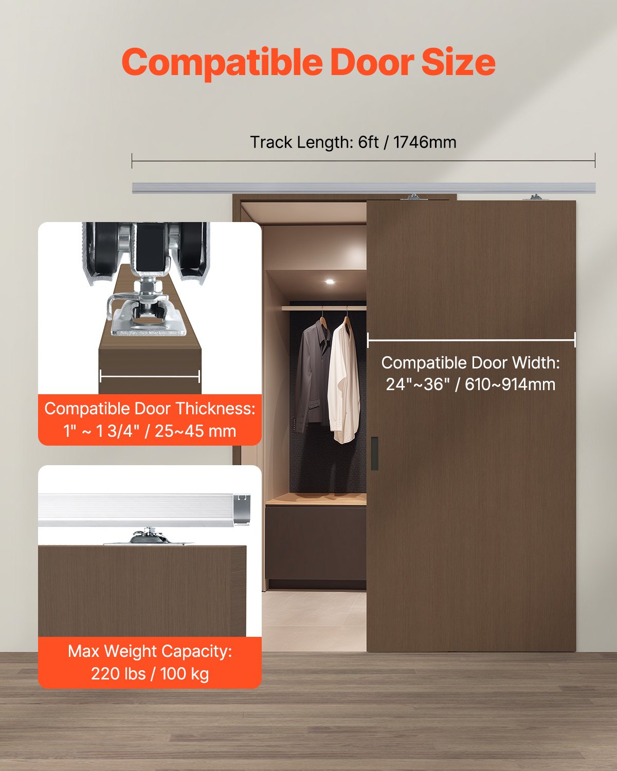 Pocket Door Track Kit 6 ft Heavy Duty Pocket Door Hardware Kit 3 Wheels