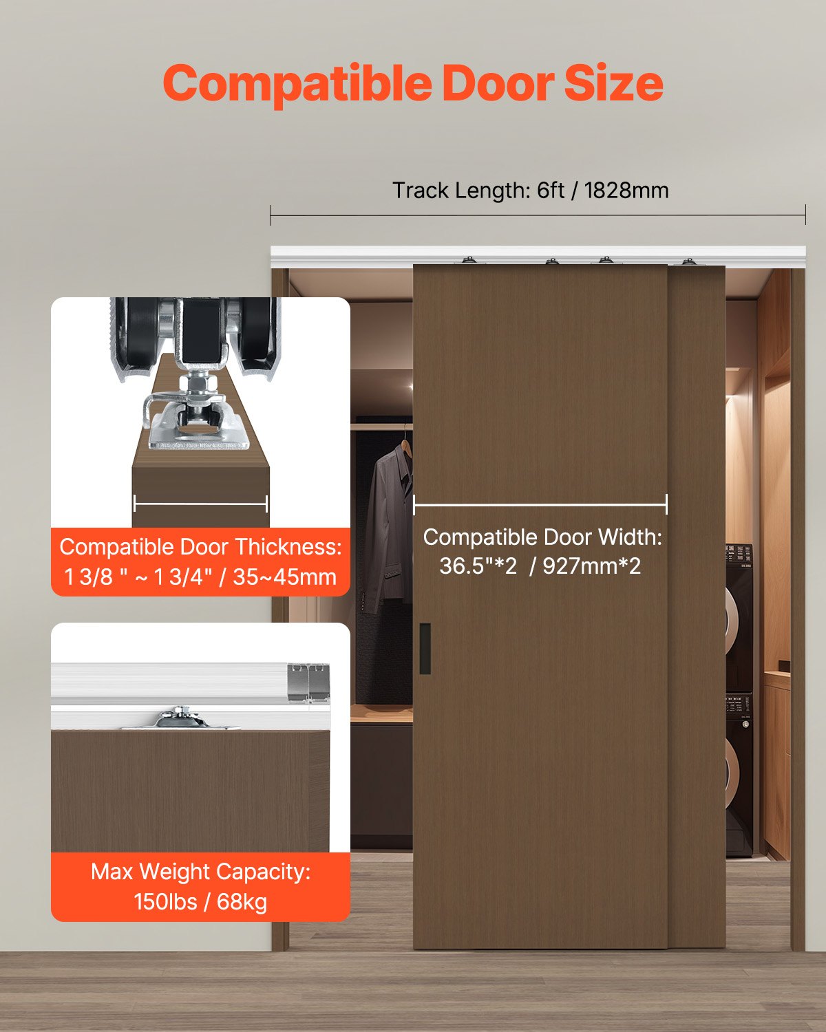 Bypass Door Hardware 6ft Bypass Closet Door Track Kit för 2-dörrssystem