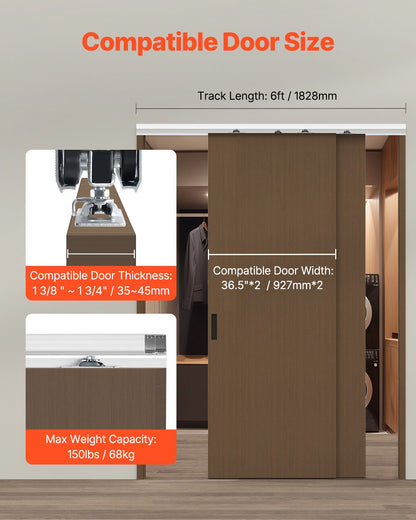 Bypass Door Hardware 6ft Bypass Closet Door Track Kit för 2-dörrssystem