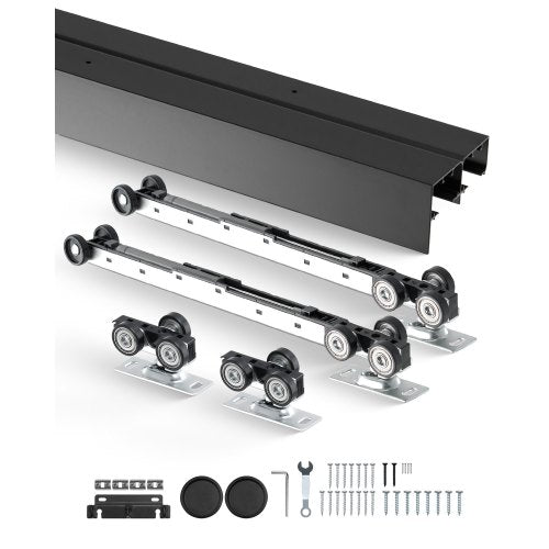 Bypass Door Hardware, 8ft Heavy Duty Bypass Sliding Door Hardware Kit, Aluminum Alloy Sliding Closet Door Hardware Set with Finger Pulls, for 2 Door System, Fit Door Thickness 1 3/8" - 1 3/4"