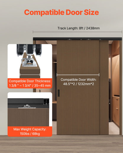 Bypass Door Hardware 8ft Bypass Closet Door Track Kit för 2-dörrars system