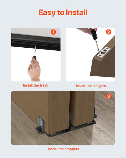 Bypass Door Hardware, 8ft Heavy Duty Bypass Sliding Door Hardware Kit, Aluminum Alloy Sliding Closet Door Hardware Set with Finger Pulls, for 2 Door System, Fit Door Thickness 1 3/8" - 1 3/4"