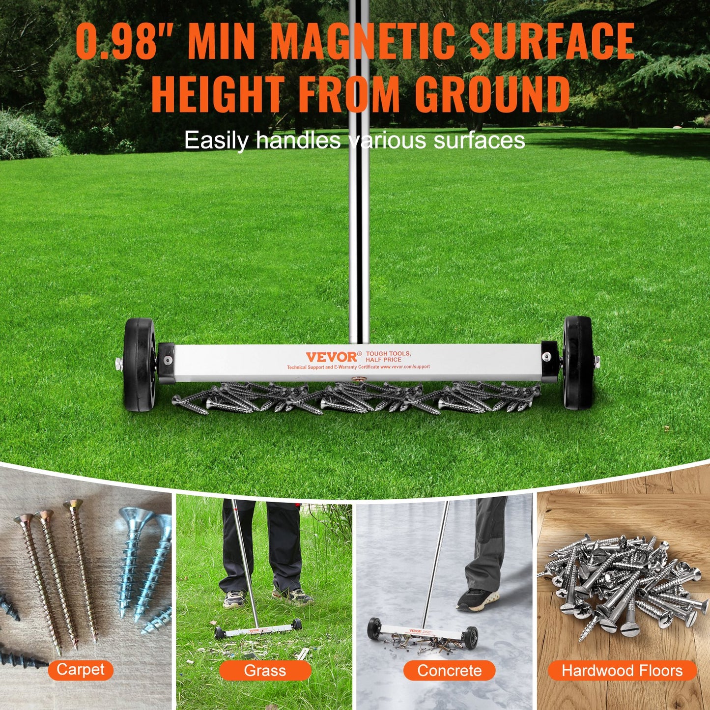 Magnetic Sweeper with Wheels 15inch Mini 8 lbs Capacity Adjustable Handle