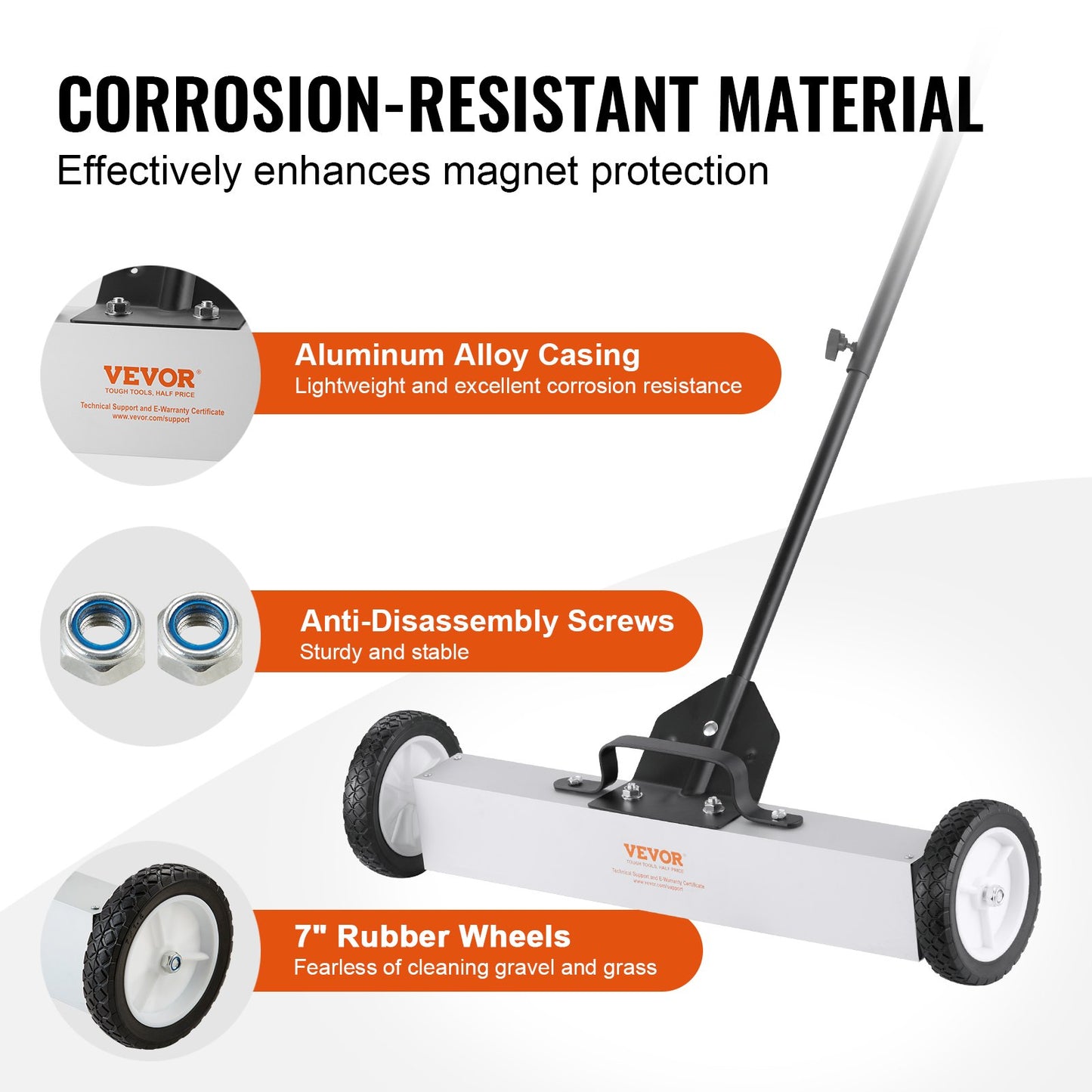 50 Pfund schwerer rollender Magnetkehrer mit Rädern, magnetischer Pickup-Kehrer zum Schieben, 24-Zoll-Pickup mit großem Magnet, Rasenkehrer mit Teleskopgriff, einfache Reinigung von Werkstatt, Garage und Hof