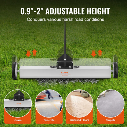 55 Pound Rolling Magnetic Sweeper with Wheels, Magnetic Pickup Push Type Sweeper, 24 Inch Pickup with Large Magnet Lawn Sweeper with Telescopic Handle, Easy Cleaning of Workshop Garage Yard
