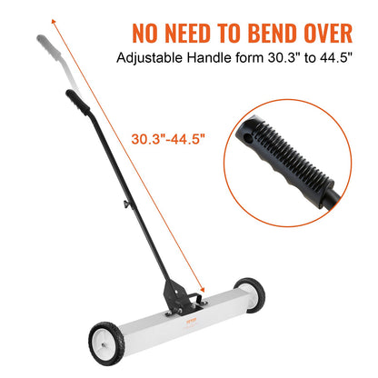 55 Pound Rolling Magnetic Sweeper with Wheels, Magnetic Pickup Push Type Sweeper, 24 Inch Pickup with Large Magnet Lawn Sweeper with Telescopic Handle, Easy Cleaning of Workshop Garage Yard