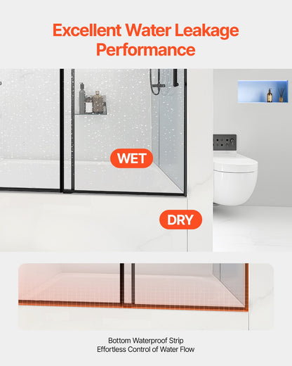 Ramlös skjutbar badkarsdörr 56-60 tum B x 60 tum H Ramlös duschdörr