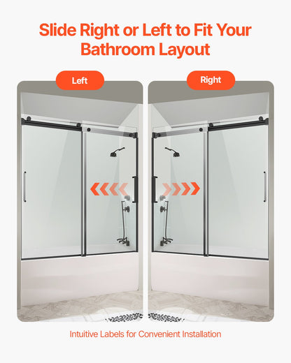 Ramlös skjutbar badkarsdörr 56-60 tum B x 60 tum H Ramlös duschdörr