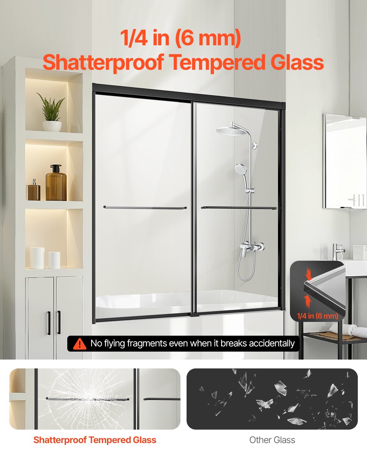 Badkarsduschdörr 50-60 tum B x 60 tum H Halvramlös bypass-badkarsdörr