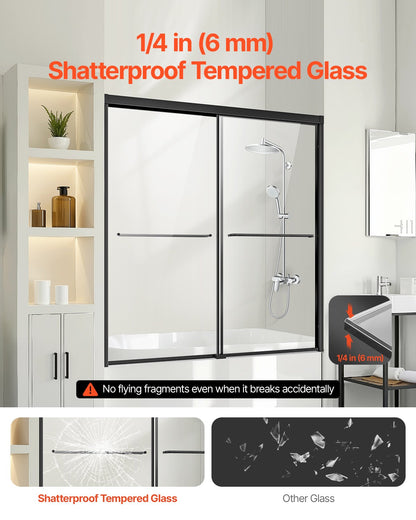 Badkarsduschdörr 50-60 tum B x 60 tum H Halvramlös bypass-badkarsdörr