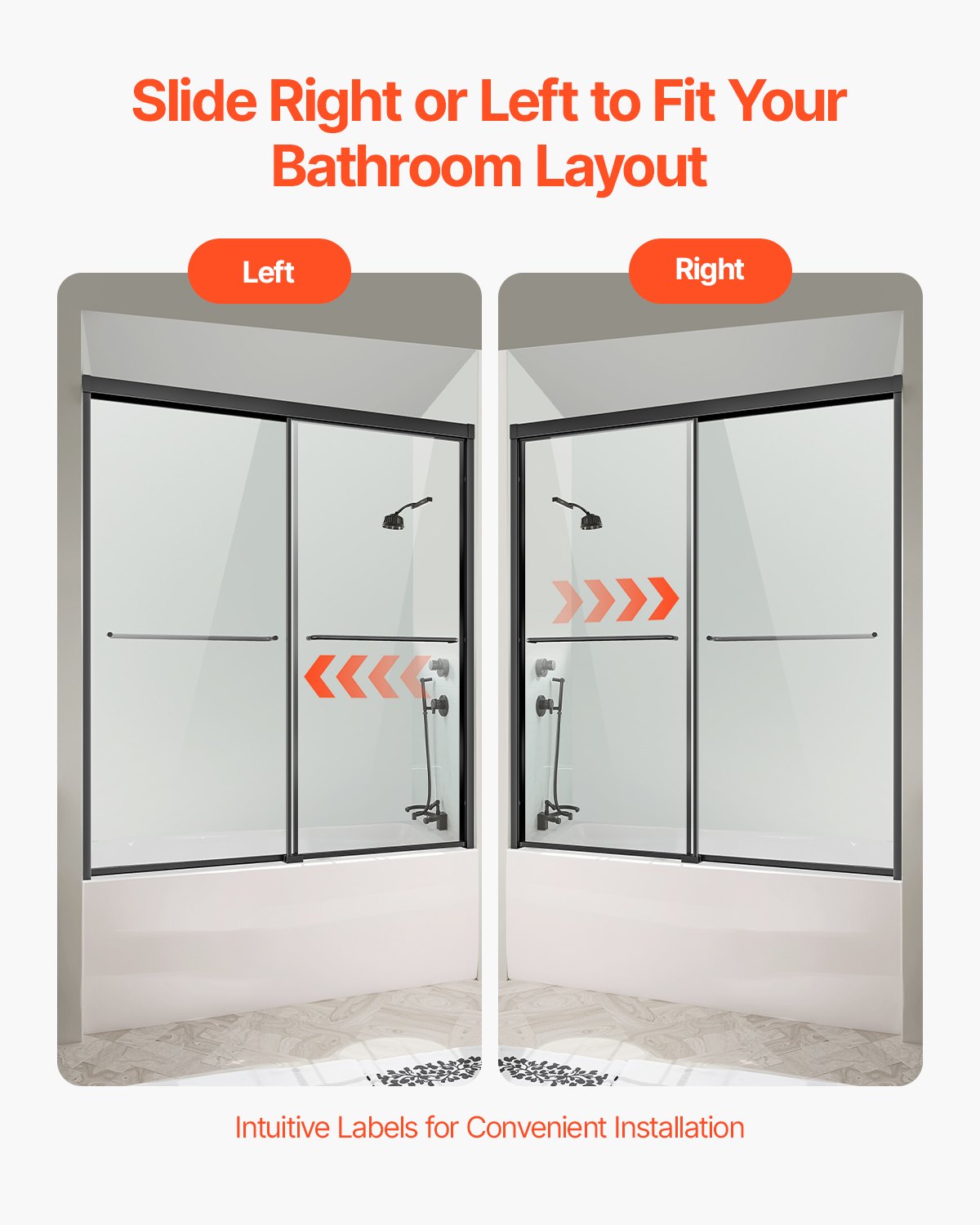 Badkarsduschdörr 50-60 tum B x 60 tum H Halvramlös bypass-badkarsdörr