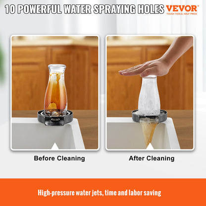 Glass Rinser, 10 Powerful Spraying Jets 360° Rotating Cup Rinser for Sink, 304 Stainless Steel Faucet Cup Washer with ABS Cup Holder for Baby Bottle, Glass Cup, Wine Glass (Matte Black Base)