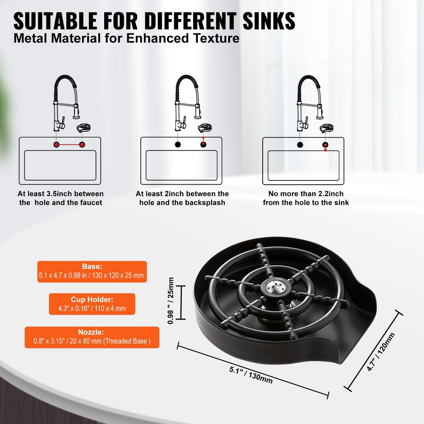 Glass Rinser, 10 Powerful Spraying Jets 360° Rotating Cup Rinser for Sink, 304 Stainless Steel Faucet Cup Washer with ABS Cup Holder for Baby Bottle, Glass Cup, Wine Glass (Matte Black Base)