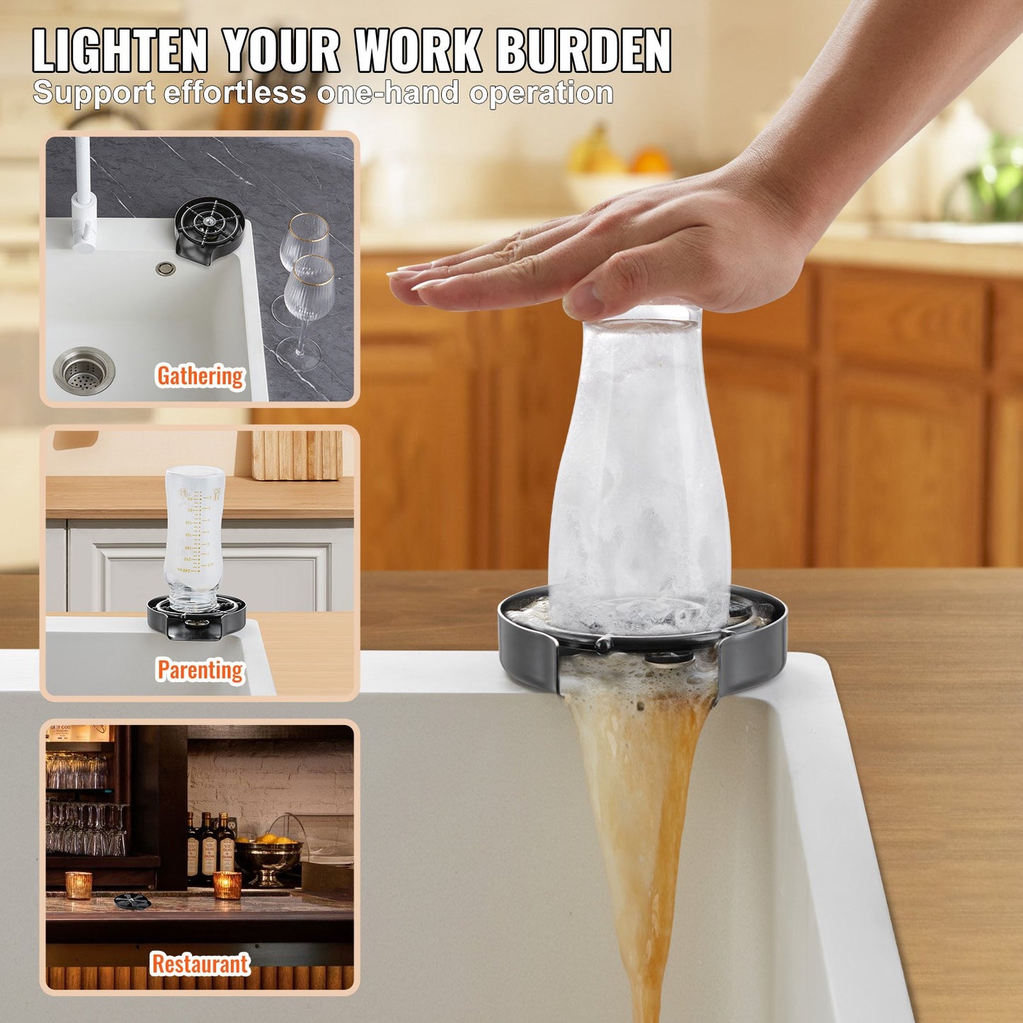 Glass Rinser, 10 Powerful Spraying Jets 360° Rotating Cup Rinser for Sink, 304 Stainless Steel Faucet Cup Washer with ABS Cup Holder for Baby Bottle, Glass Cup, Wine Glass (Matte Black Base)