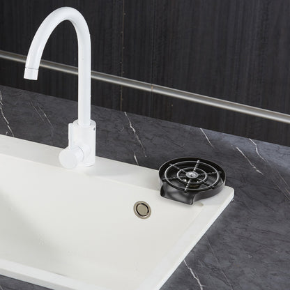 Glass Rinser, 10 Powerful Spraying Jets 360° Rotating Cup Rinser for Sink, 304 Stainless Steel Faucet Cup Washer with ABS Cup Holder for Baby Bottle, Glass Cup, Wine Glass (Matte Black Base)