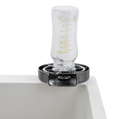 Glass Rinser, 10 Powerful Spraying Jets 360° Rotating Cup Rinser for Sink, 304 Stainless Steel Faucet Cup Washer with ABS Cup Holder for Baby Bottle, Glass Cup, Wine Glass (Matte Black Base)
