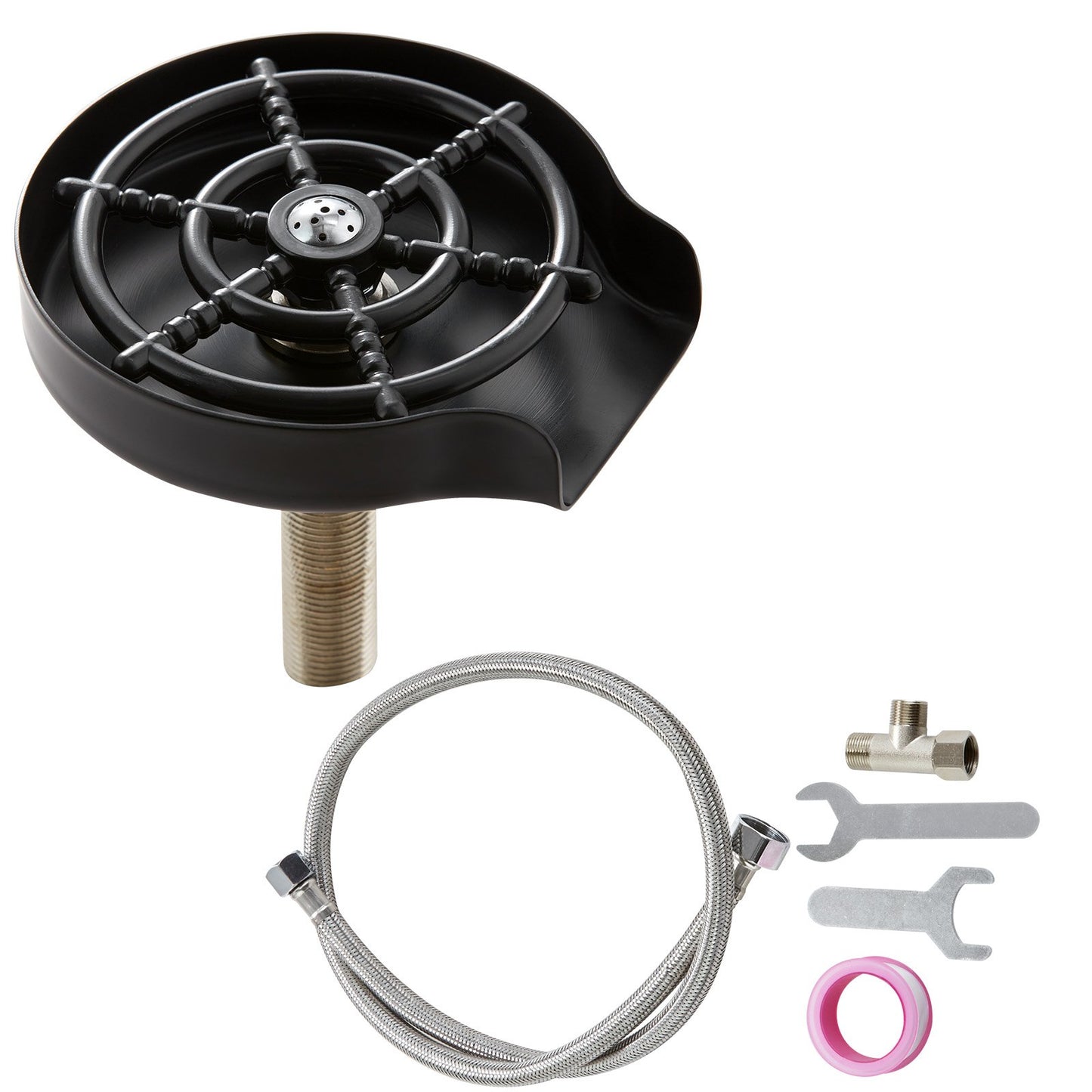 Glass Rinser, 10 Powerful Spraying Jets 360° Rotating Cup Rinser for Sink, 304 Stainless Steel Faucet Cup Washer with ABS Cup Holder for Baby Bottle, Glass Cup, Wine Glass (Matte Black Base)