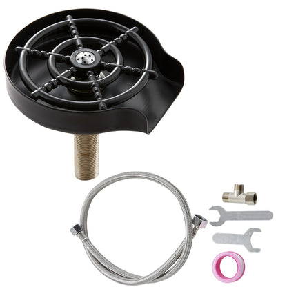 Glass Rinser, 10 Powerful Spraying Jets 360° Rotating Cup Rinser for Sink, 304 Stainless Steel Faucet Cup Washer with ABS Cup Holder for Baby Bottle, Glass Cup, Wine Glass (Matte Black Base)