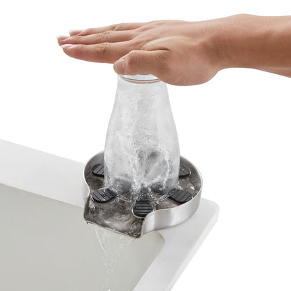 Glass Rinser, 10 Powerful Spraying Jets 360° Rotating Cup Rinser for Sink, 304 Stainless Steel Faucet Cup Washer with Silicone Nonslip Pad for Baby Bottle, Glass Cup, Wine Glass (Drawing Base)