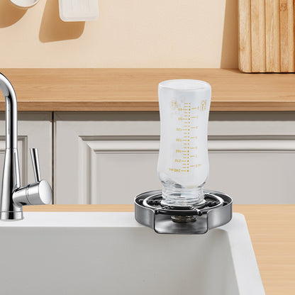 Glass Rinser, 10 Powerful Spraying Jets 360° Rotating Cup Rinser for Sink, 304 Stainless Steel Faucet Cup Washer with ABS Cup Holder for Baby Bottle, Glass Cup, Wine Glass (Silver Grey Base)