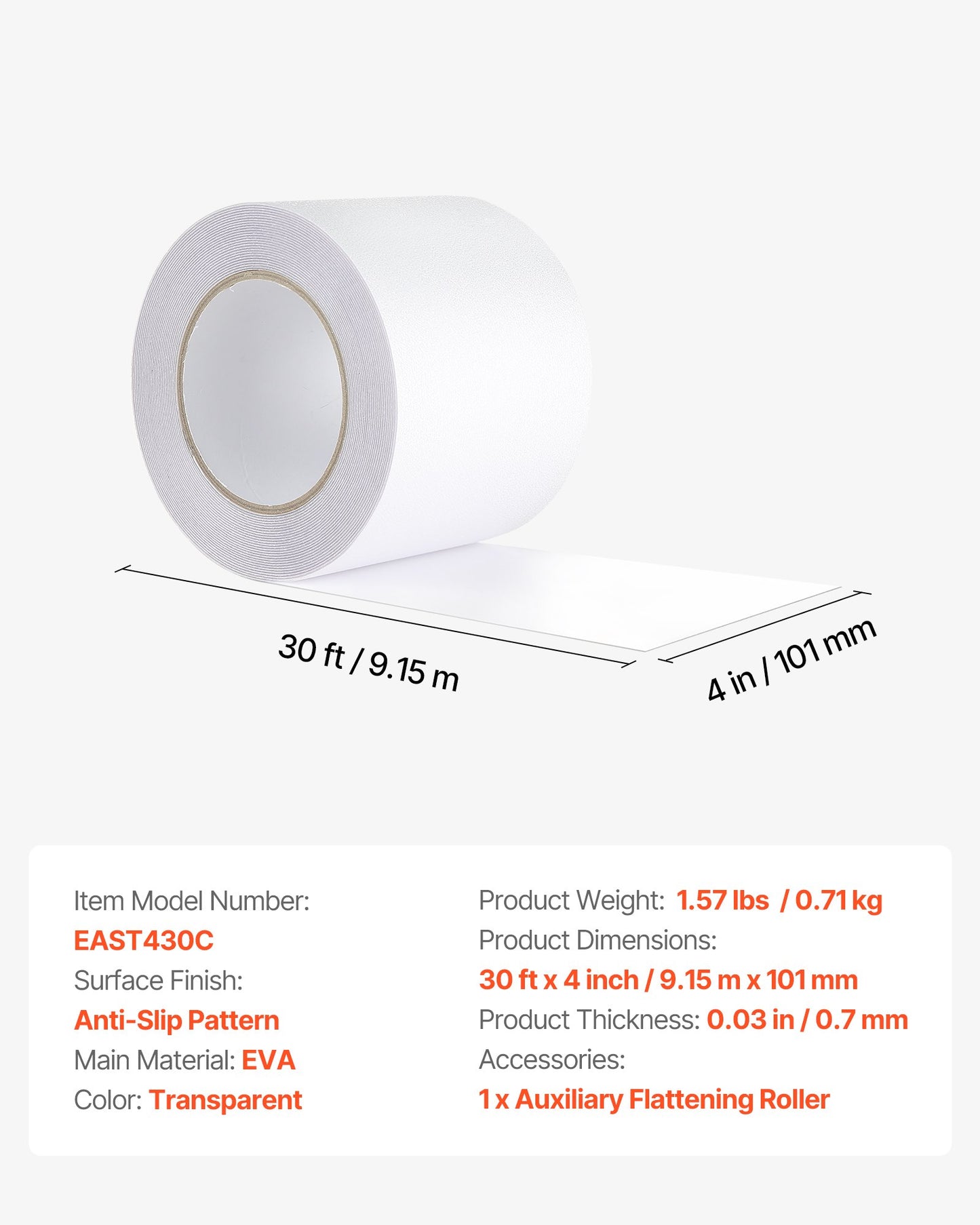 Anti-Slip Tape, 30 FT x 4 inch Transparent Non-Slip Grip Tape for Indoor & Outdoor Use, Ultra-Clear Non Skid Traction Treads for Bathrooms Boats Stairs Pools, Safe & Comfortable for Bare Feet