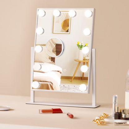 Hollywood Vanity Mirror With Lights, 12 Dimmable Bulbs & 3 Color Lighting Modes, Makeup Mirror with Detachable 5X Magnification, Smart Touch Control, 360 Degree Rotation(16.1x11.8 in, White)