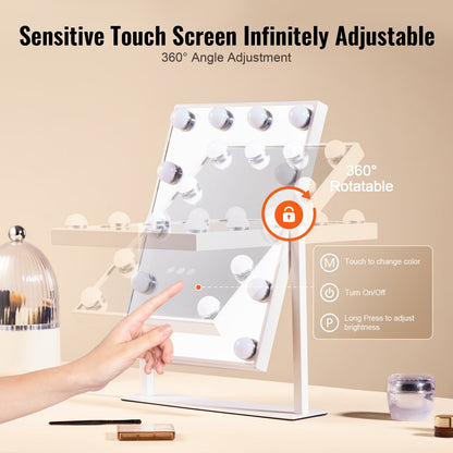 Hollywood Vanity Mirror With Lights, 12 Dimmable Bulbs & 3 Color Lighting Modes, Makeup Mirror with Detachable 5X Magnification, Smart Touch Control, 360 Degree Rotation(16.1x11.8 in, White)