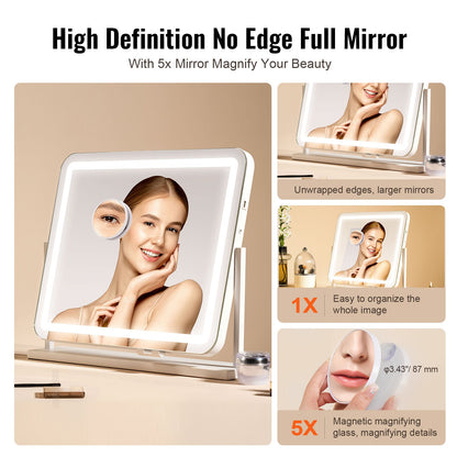 Lighted Makeup Mirror 3-färgad sminkspegel med USB-portförstoring21,7x17,7 tum