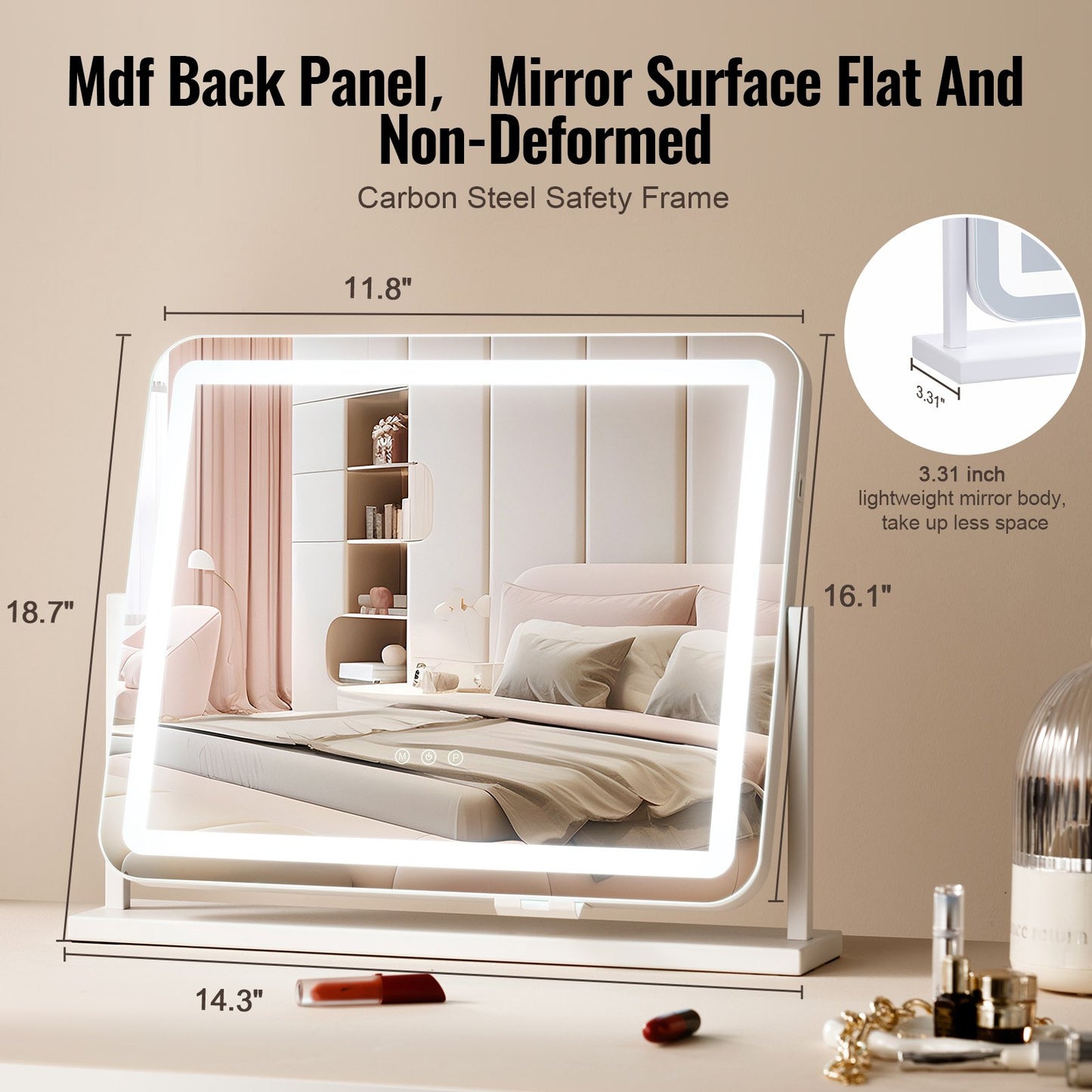 Lighted Makeup Mirror 3-färgad sminkspegel med USB-portförstoring21,7x17,7 tum