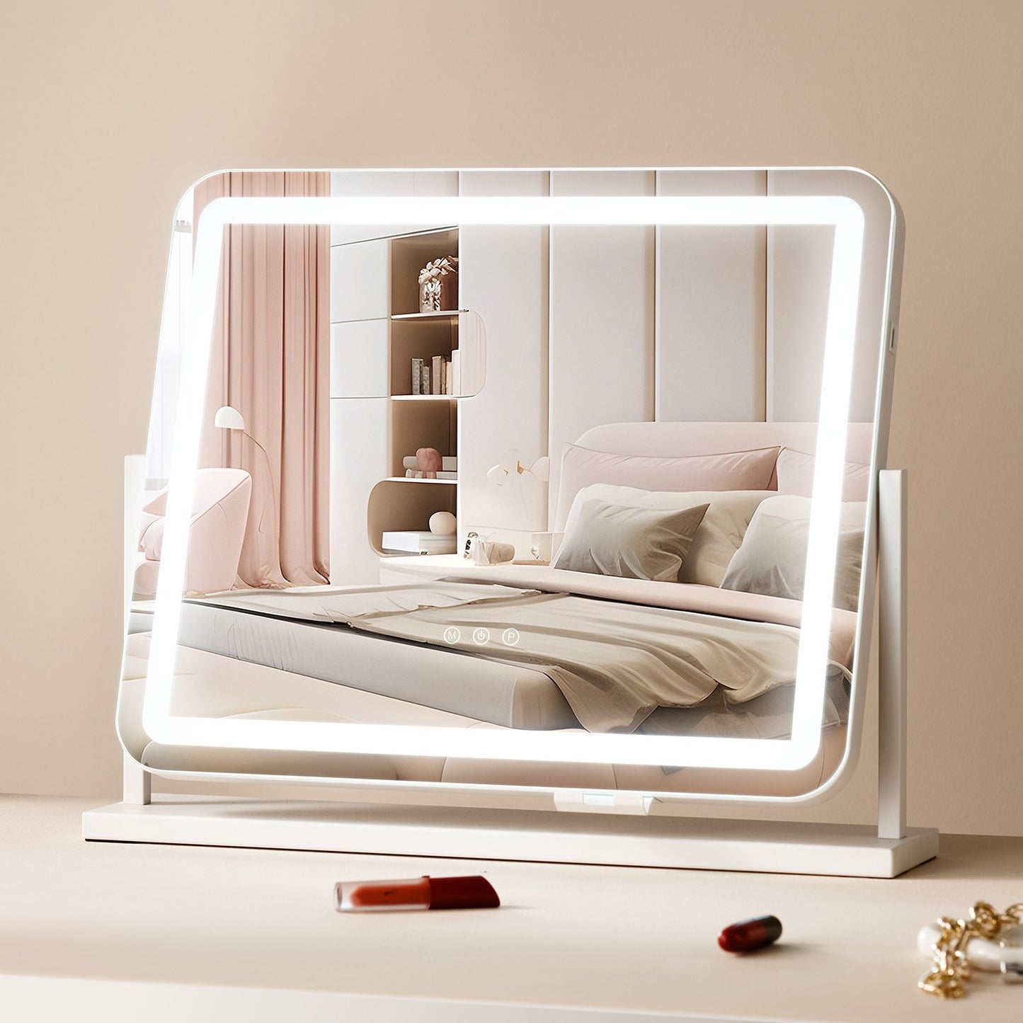 Lighted Makeup Mirror 3-färgad sminkspegel med USB-portförstoring21,7x17,7 tum