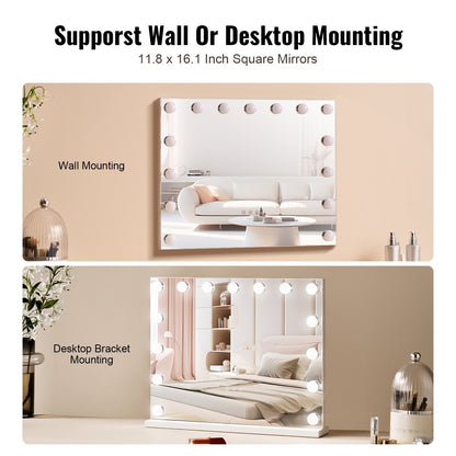 Hollywood Vanity Mirror With Lights,15 Dimmable Bulbs &3 Color Lighting Modes, Makeup Mirror w/ Detachable 5X Magnification,USB Port,Smart Touch Control,Desktop Wall-mount(22.8x18.1 in, White)