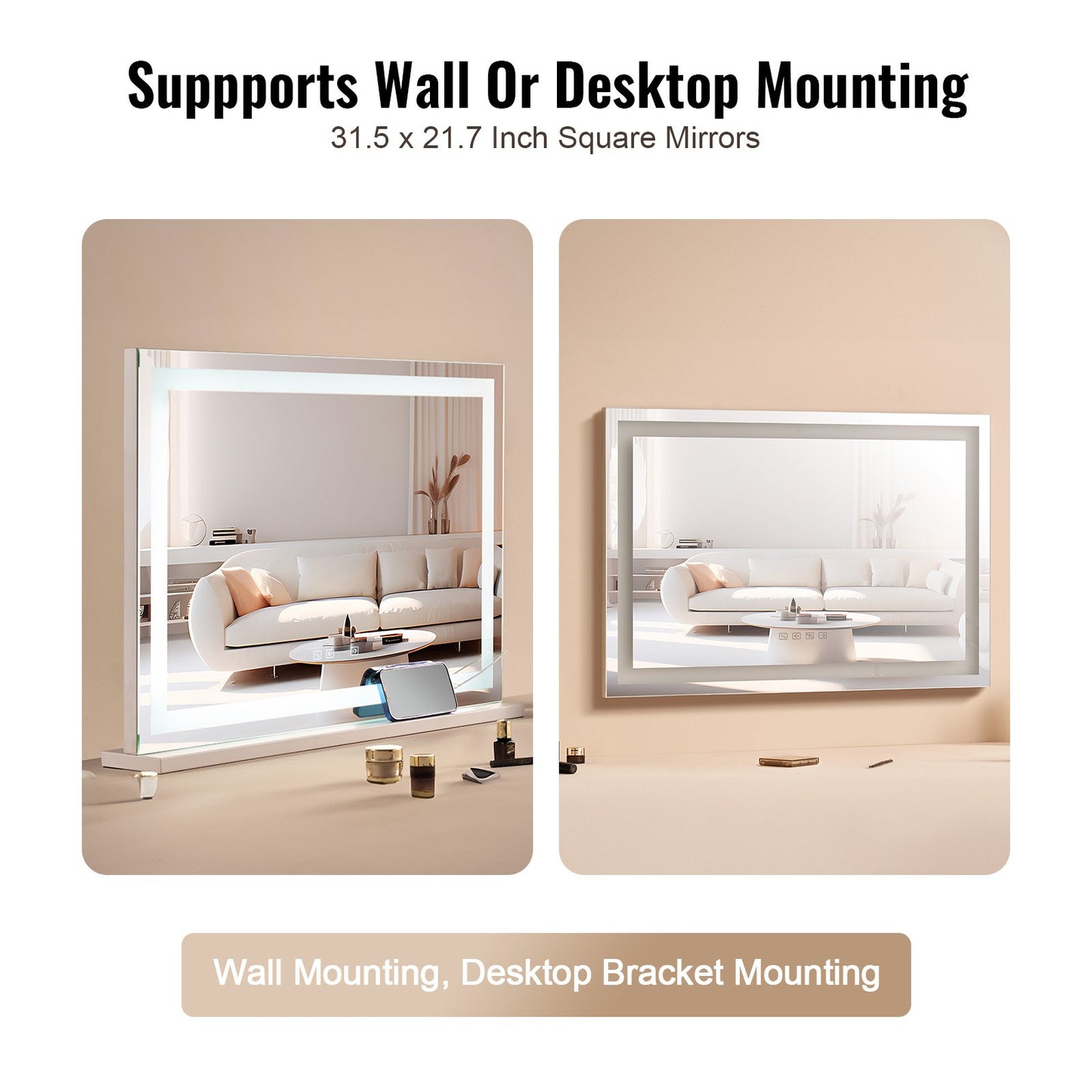 Large Vanity Mirror with Lights and Bluetooth Speaker, Three Color Lighting Modes, Lighted Makeup LED Mirror,5X Magnification,USB,Smart Touch Control,Desktop Wall-Mount (31.5x21.7in, White)