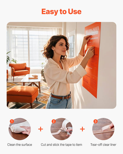 Double Sided Tape Heavy Duty, 16 ft Long Nano Mounting Tape, Strong Adhesive & Reusable, Clear Two Sided Wall Tape, Removable Poster Picture Hanging Strips for Home, Office, Car, Outdoor Use