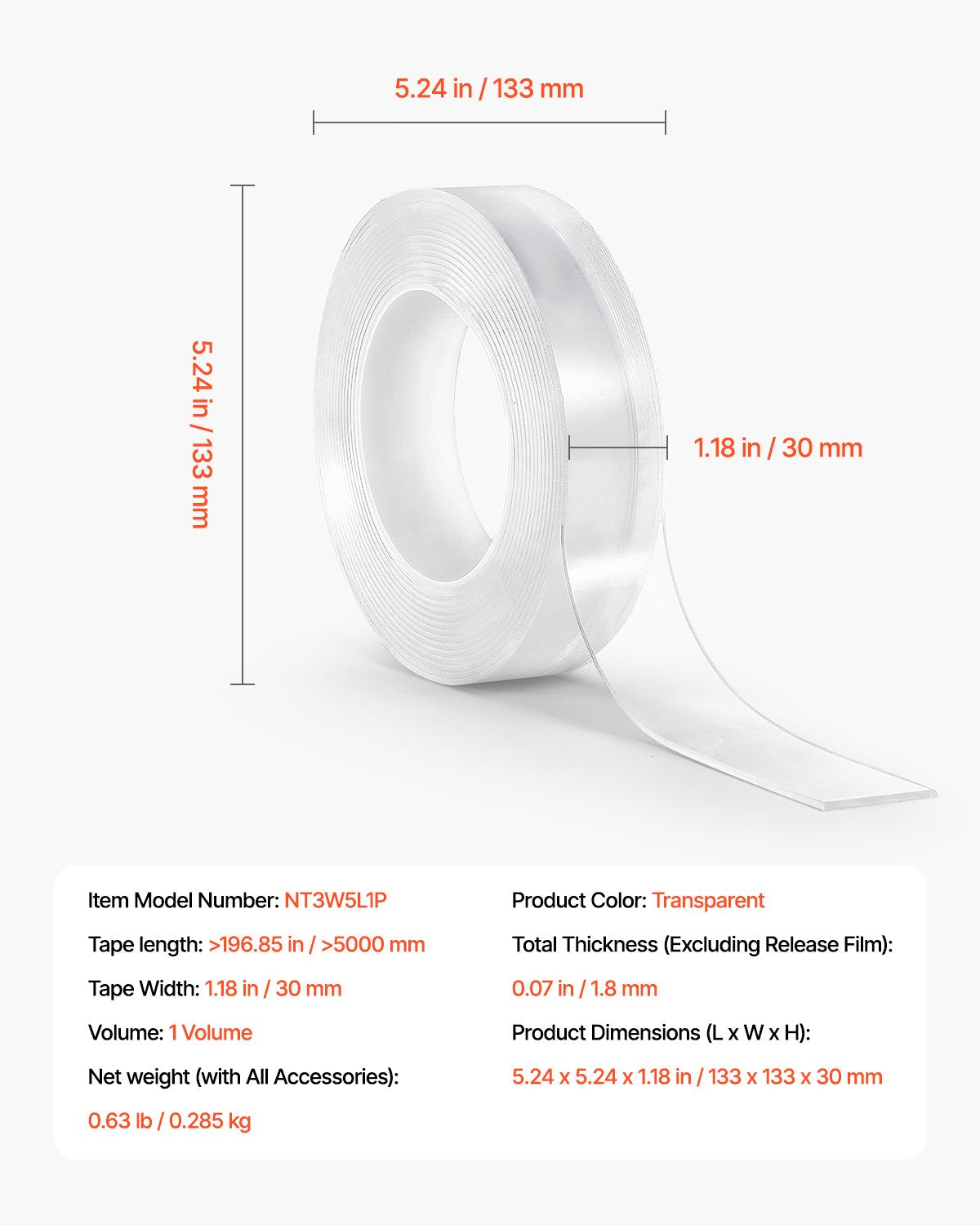 Double Sided Tape Heavy Duty, 16 ft Long Nano Mounting Tape, Strong Adhesive & Reusable, Clear Two Sided Wall Tape, Removable Poster Picture Hanging Strips for Home, Office, Car, Outdoor Use