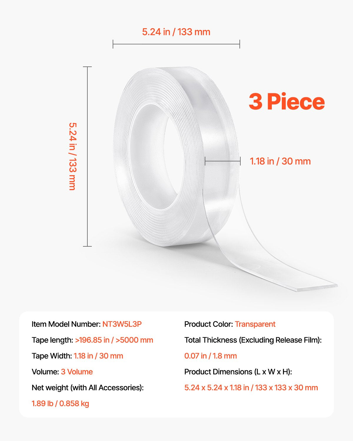 Double Sided Tape Heavy Duty, 16 ft Nano Mounting Tape( 3 Pack), Strong Adhesive & Reusable, Clear Two Sided Wall Tape, Removable Poster Picture Hanging Strips for Home Office Car Outdoor Use