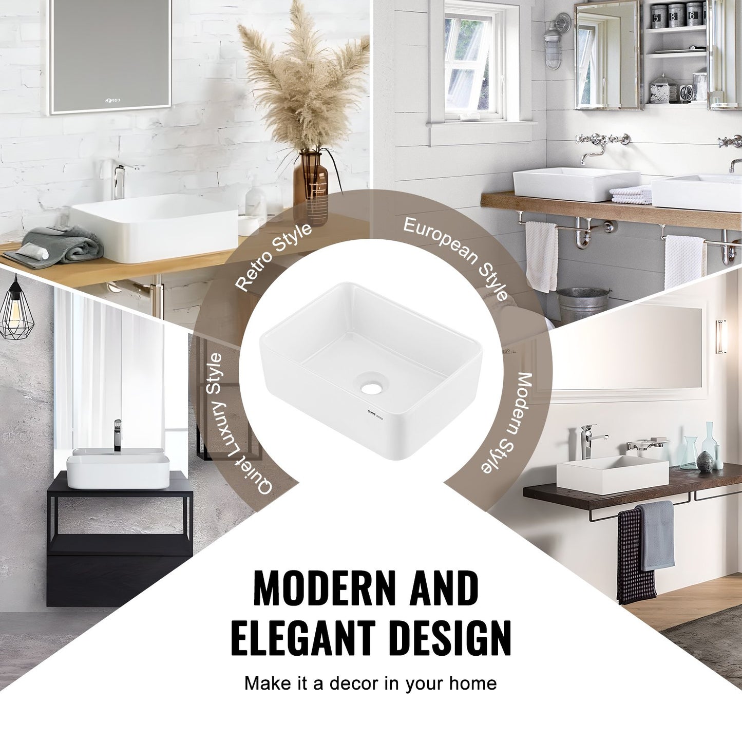 Rectangle Vessel Sink, 16" x 12" Bathroom Vessel Sink Countertop, White Ceramic Bathroom Sinks Above Counter, Modern Style, Bright and Elegant, Well-Packaged for Bathroom, Hotel, Toilet, RV