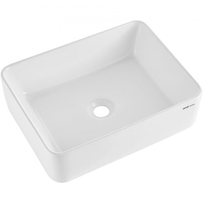 Rectangle Vessel Sink, 19" x 14.7" Bathroom Vessel Sink Countertop, White Ceramic Bathroom Sinks Above Counter, Modern Style, Bright and Elegant, Well-Packaged for Bathroom, Hotel, Toilet, RV