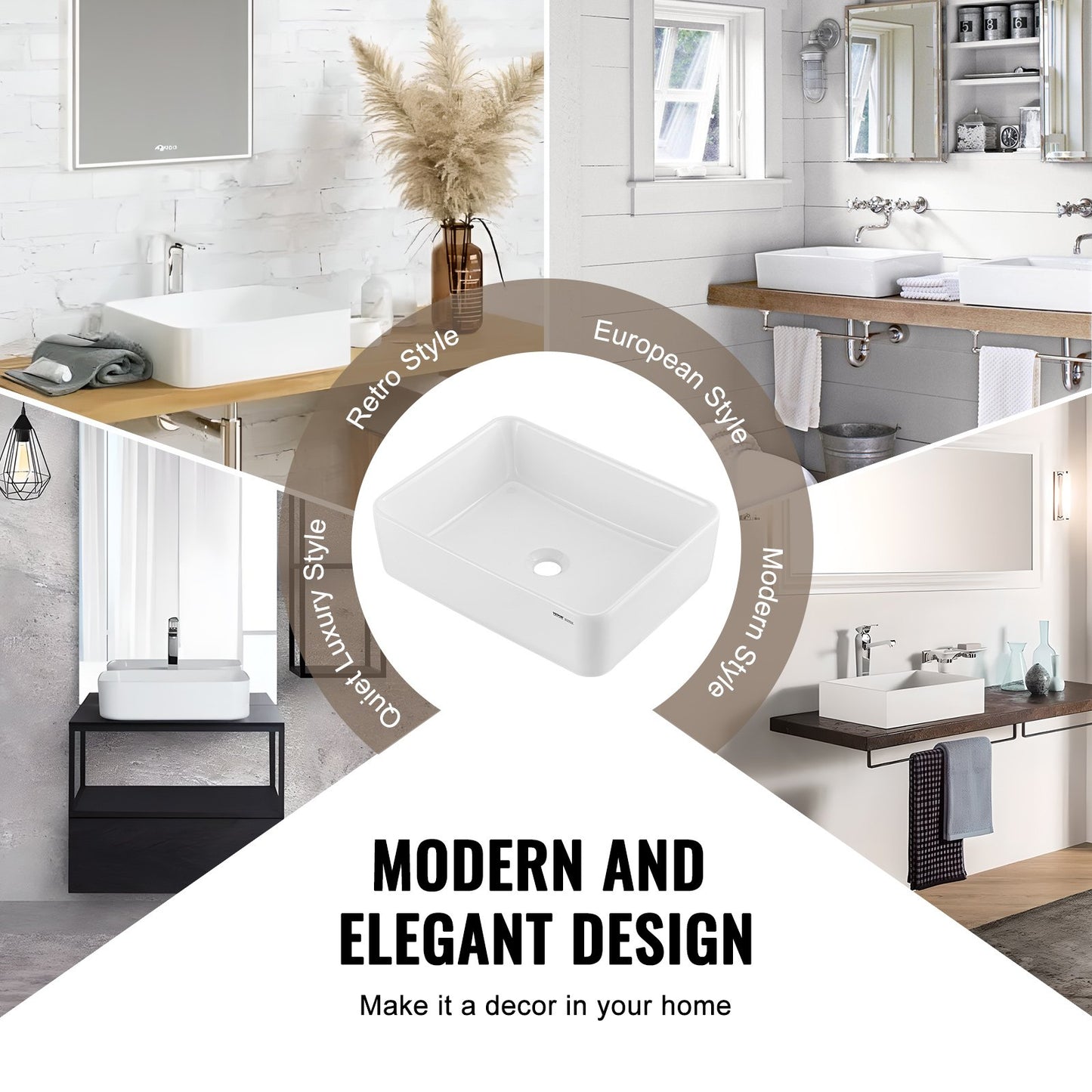 Modernes Keramikwaschbecken 19"x14,7" Badezimmer Schüssel Arbeitsplatte Weiß