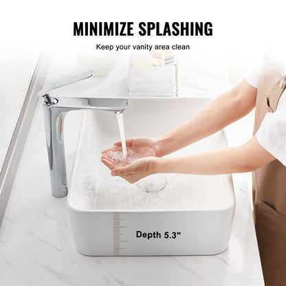 Rectangle Vessel Sink, 19" x 14.7" Bathroom Vessel Sink Countertop, White Ceramic Bathroom Sinks Above Counter, Modern Style, Bright and Elegant, Well-Packaged for Bathroom, Hotel, Toilet, RV