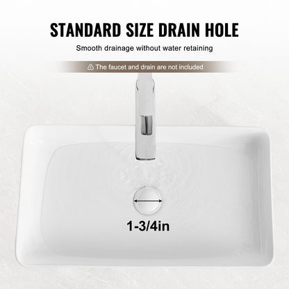 Rectangle Vessel Sink, 24" x 13.8" Bathroom Vessel Sink Countertop, White Ceramic Bathroom Sinks Above Counter, Modern Style, Bright and Elegant, Well-Packaged for Bathroom, Hotel, Toilet, RV