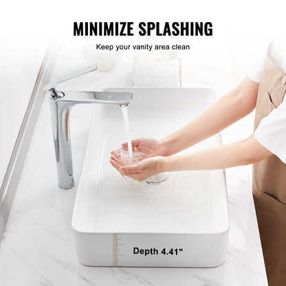 Rectangle Vessel Sink, 24" x 13.8" Bathroom Vessel Sink Countertop, White Ceramic Bathroom Sinks Above Counter, Modern Style, Bright and Elegant, Well-Packaged for Bathroom, Hotel, Toilet, RV