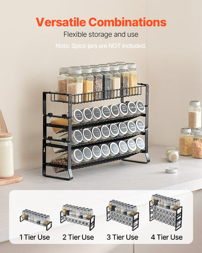Detachable Spice Rack Organizer for Cabinet, 4 Tie Stackable Seasoning Organizer, Spice Jars Kitchen Storage for Countertop Kitchen Pantry Cupboard, 15.8x10.7 in