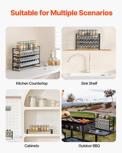 Detachable Spice Rack Organizer for Cabinet, 4 Tie Stackable Seasoning Organizer, Spice Jars Kitchen Storage for Countertop Kitchen Pantry Cupboard, 15.8x10.7 in